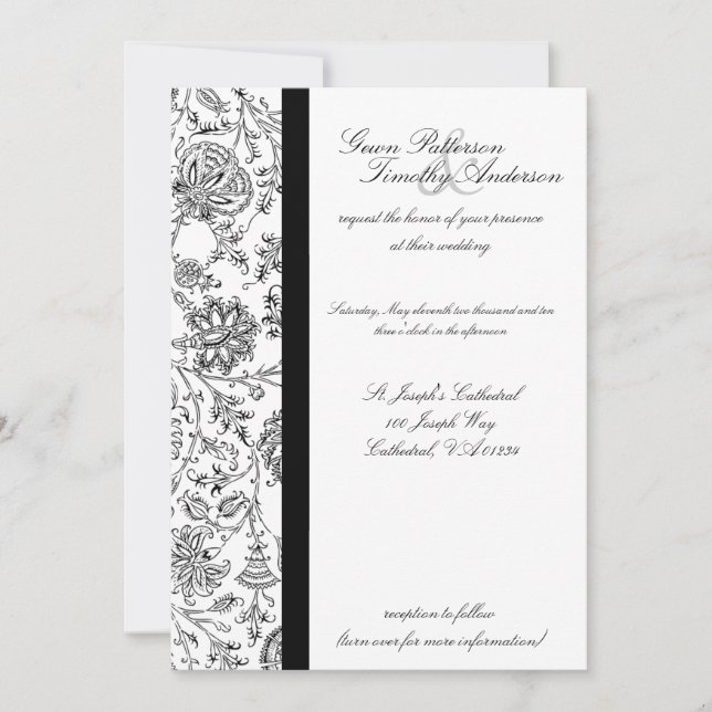 Elegant Black Floral Wedding Invitations (Front)
