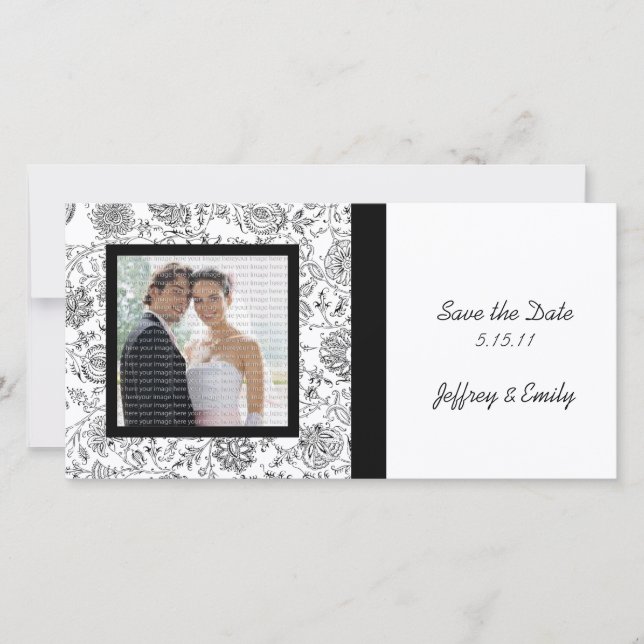 Elegant Black Floral Wedding Photo Cards (Front)