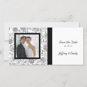 Elegant Black Floral Wedding Photo Cards
