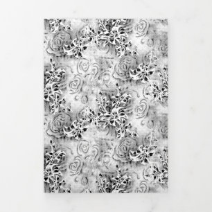 Elegant Black Floral Wedding Program Tri-Fold Programme