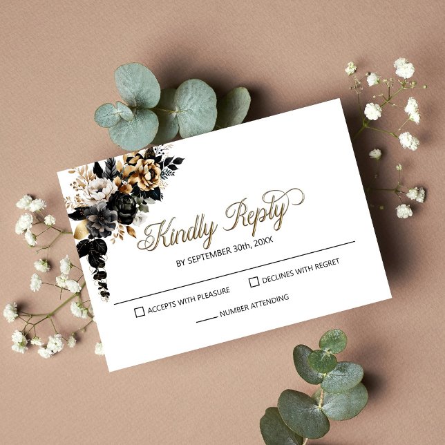 Elegant Black Floral Wedding RSVP (Creator Uploaded)