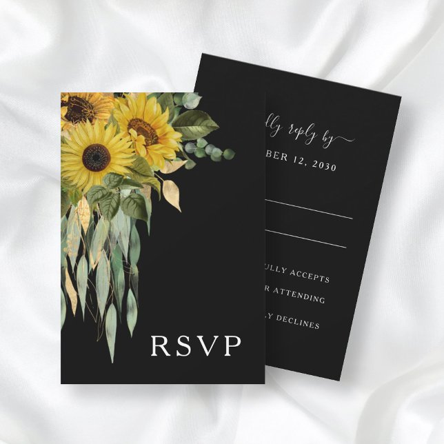 Elegant Black Floral Wedding RSVP Card (Creator Uploaded)