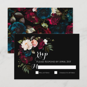 Elegant Black Floral Wedding RSVP Response Card