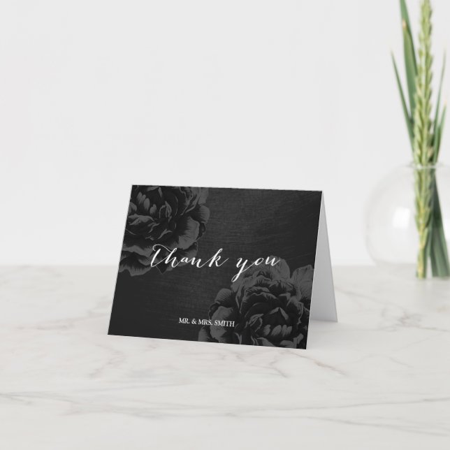 Elegant Black Floral Wedding Thank You (Front)
