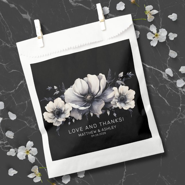 Elegant Black Floral Wedding Thank You Favour Bags (Elegant Black Floral Wedding Favor Bag)