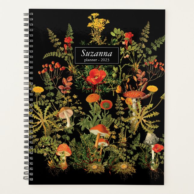 Elegant Black Florals Botanicals Fall Notebook Planner (Front)