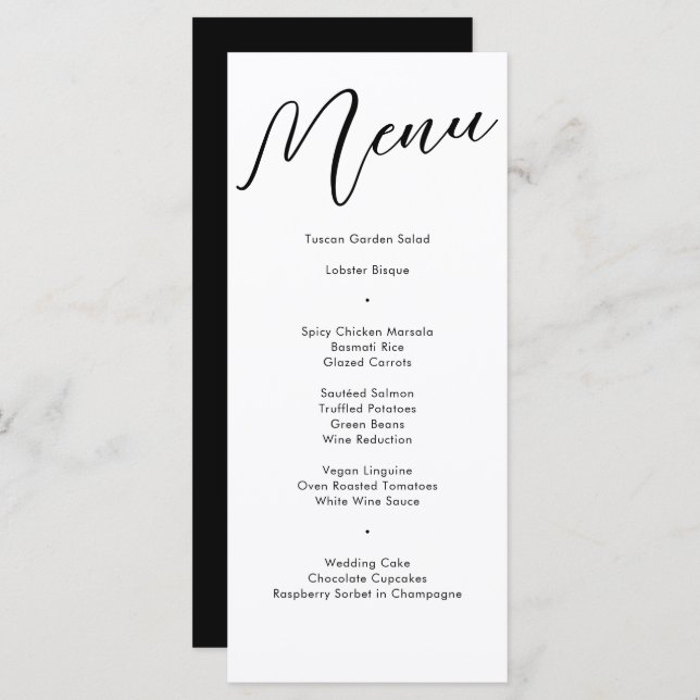 Elegant Black Flourish Calligraphy Wedding Dinner Menu (Front/Back)