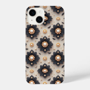 Elegant Black Flower Embellishments With Pearl iPhone 14 Case