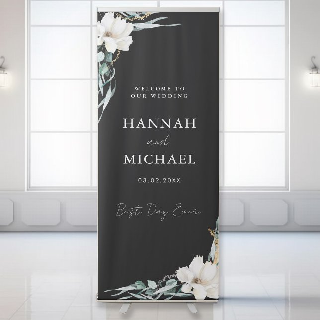 Elegant, Black, Flower, Leafy, Wedding Retractable Banner (Creator Uploaded)
