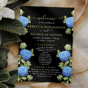 Elegant Black Flowers Calligraphy Wedding Program