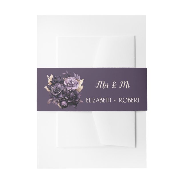 Elegant Black Flowers  Invitation Belly Band (Front Example)