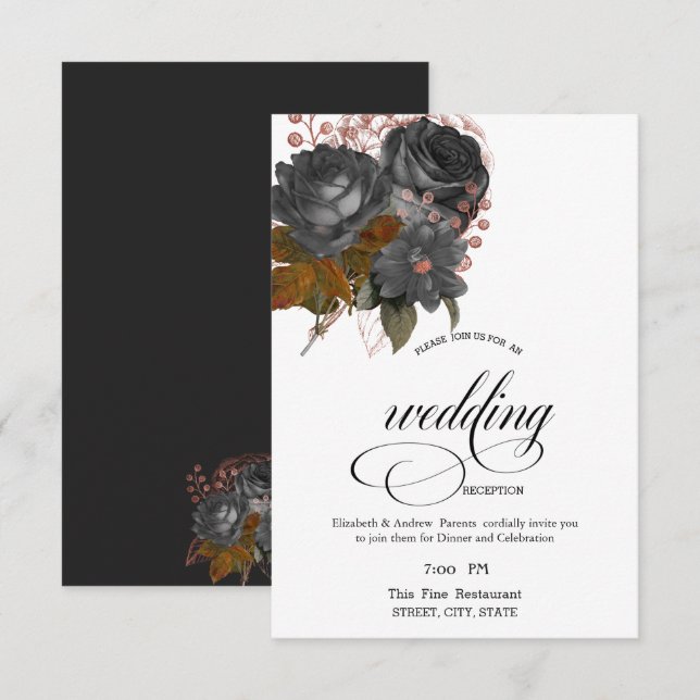 Elegant Black Flowers Rehearsal Dinner   Invitation (Front/Back)
