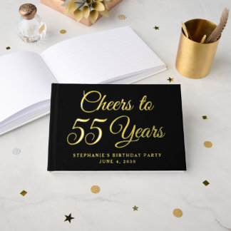 Elegant Black Foil Cheers to 55 Years Guest Book