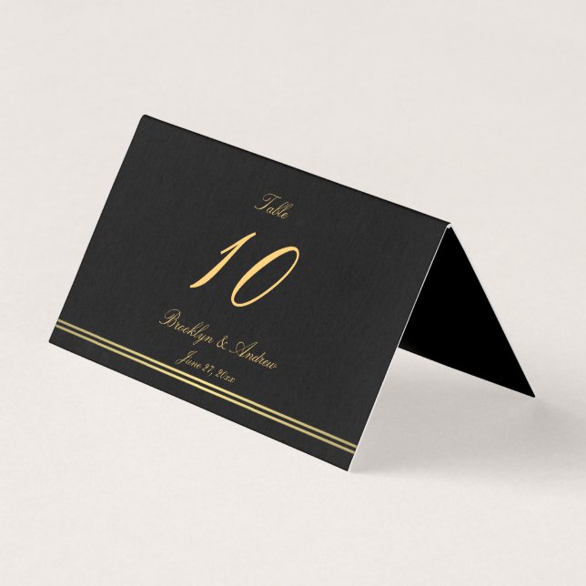 Elegant Black Folded Table Number Cards (Front)