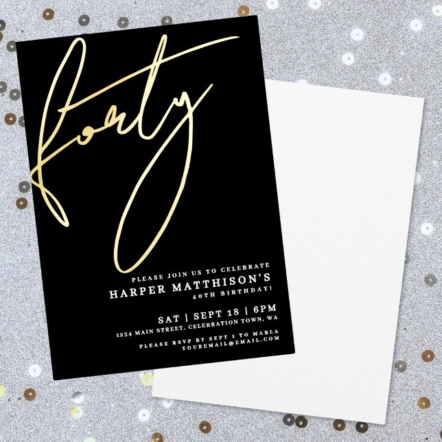Elegant Black Forty 40th Birthday Gold (Elegant Black Forty 40th Birthday Gold Foil Invitation)