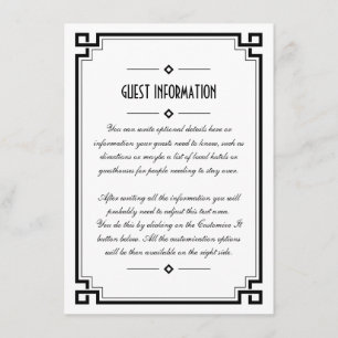 Elegant Black Frame Art Deco Wedding Insert Card