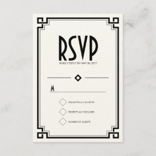 Elegant Black Frame Art Deco Wedding RSVP Card