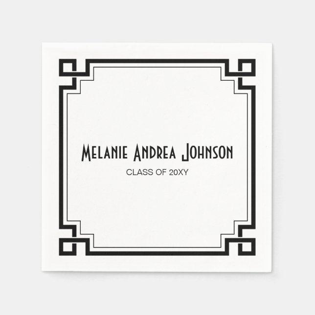 Elegant Black Frame Artdeco Graduation Napkin (Front)