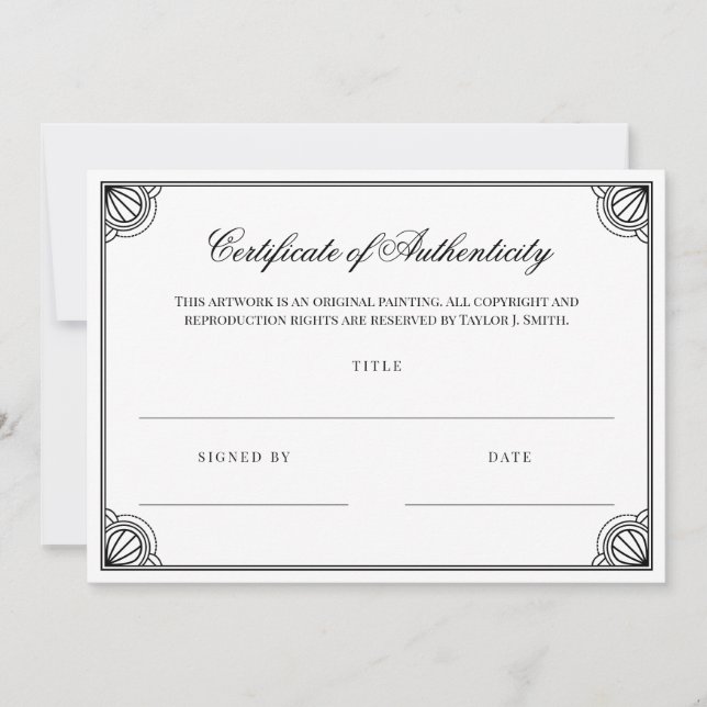 Elegant Black Frame Certificate of Authenticity (Front)