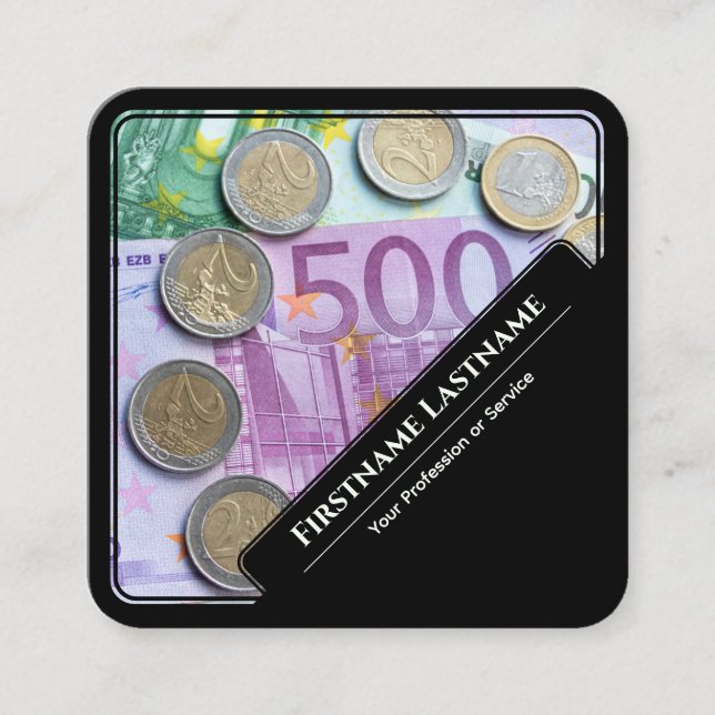 Elegant black framed euro money financial experts square business card (Front)