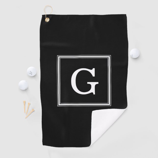 Elegant Black Framed Monogram Golf Towel (InSitu)