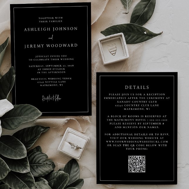 Elegant Black Framed QR Code Wedding Invitation (Creator Uploaded)