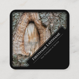 Elegant black framed wooden style tree trunk bark square business card