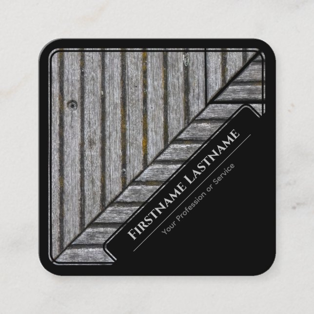 Elegant black framed wooden style wooden flooring square business card (Front)