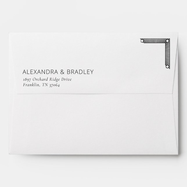 Elegant Black Geometric Border Envelope (Back (Top Flap))