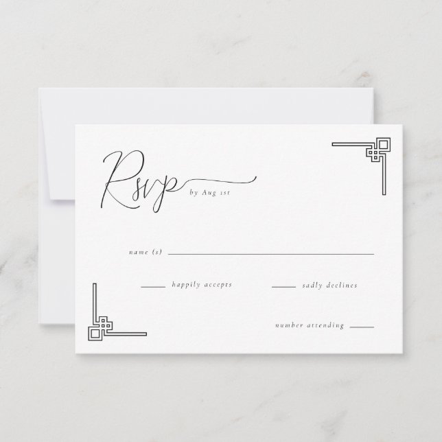 Elegant Black Geometric Calligraphy RSVP Card (Front)