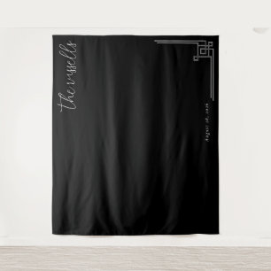 Elegant Black Geometric Calligraphy Tapestry