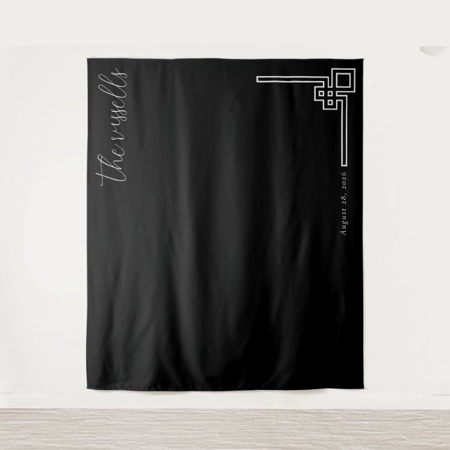 Elegant Black Geometric Calligraphy Tapestry (Front)