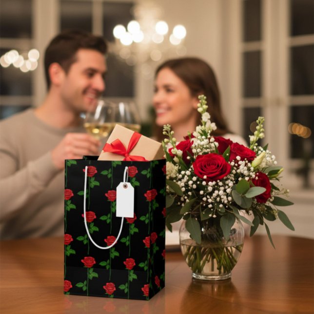 Elegant Black Gift Bag with Hand-Drawn Red Roses (Creator Uploaded)