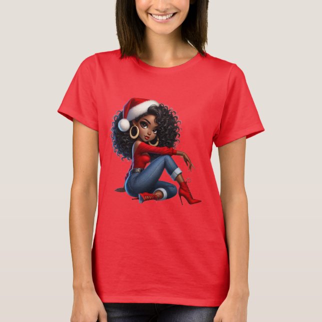 Elegant Black Girl Christmas Tee — MaMuse Holiday  (Front)