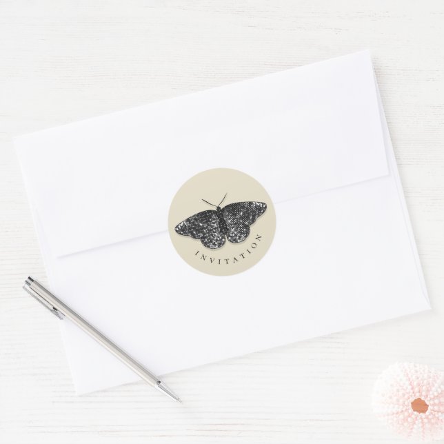 Elegant Black Glitter Butterfly Envelope Seal (Envelope)