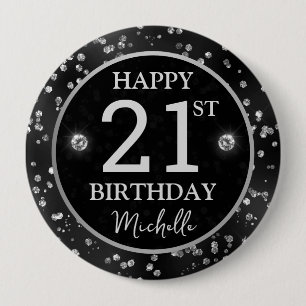 Elegant Black Glitter Diamonds Birthday 10 Cm Round Badge
