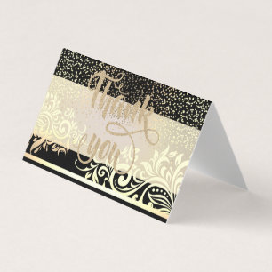 Elegant Black,Glitter Gold Confetti Thank You Card