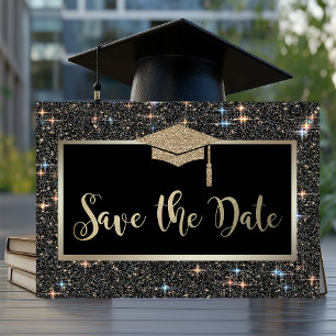 Elegant Black Glitter Graduation Save The Date