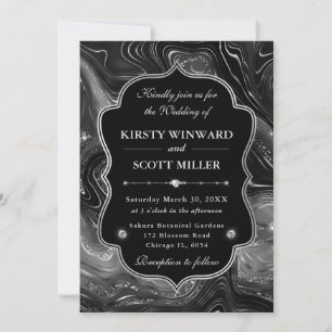 Elegant Black Glitter Marble Gothic Glam Wedding Invitation