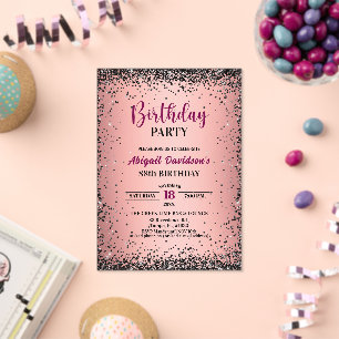 Elegant Black Glitter Metallic Pink 88th Birthday Acrylic Invitations
