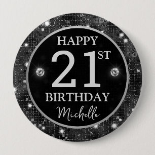 Elegant Black Glitter Mosaic Birthday 10 Cm Round Badge