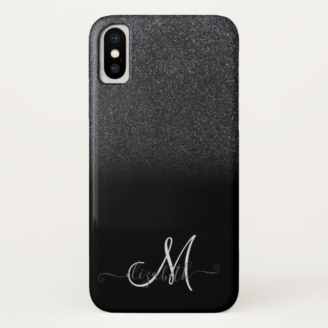 Elegant Black  Glitter Ombre Monogram Case-Mate iPhone Case (Back)