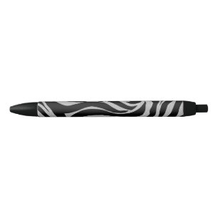 Elegant Black Glitter Silver Zebra Animal Print Ink Pen