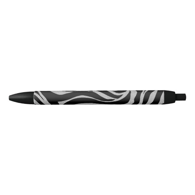 Elegant Black Glitter Silver Zebra Animal Print Ink Pen (Front)