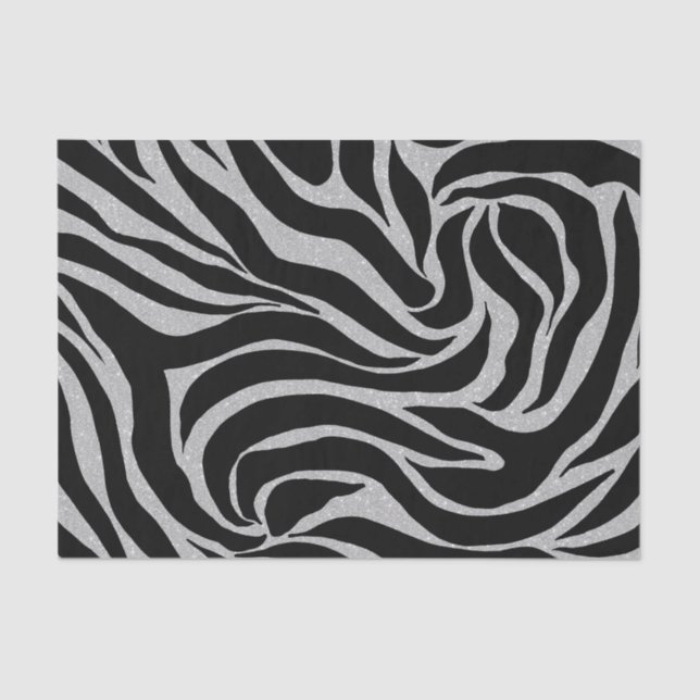 Elegant Black Glitter Silver Zebra Animal Print Tissue Paper (Front)