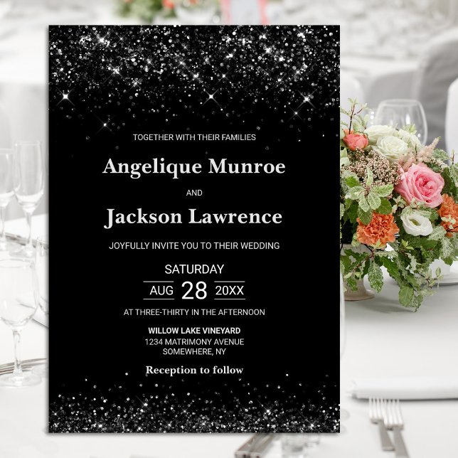 Elegant Black Glitter Wedding Invitation (Creator Uploaded)
