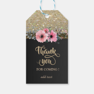 Elegant Black,Glittery,Flowers  Thank You Gift Tags