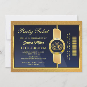 Elegant Black & Gold 18th Birthday Ticket Invite