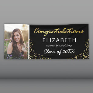 Elegant Black Gold 2025 Graduation Photo Banner