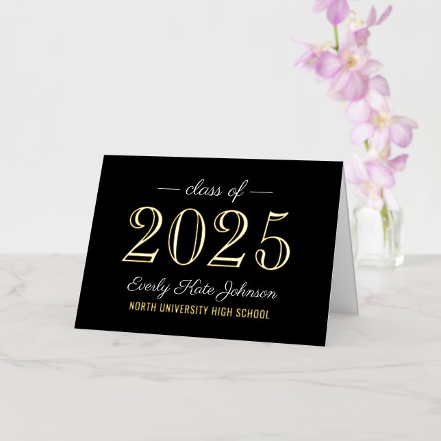 Elegant Black Gold 2025 Graduation Thank You Foil Greeting Card (Orchid)
